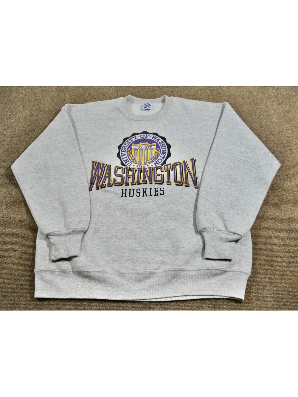 Washington Huskies 1990 NCAA Football Vintage Gray 90s Sweatshirt Size X-Large